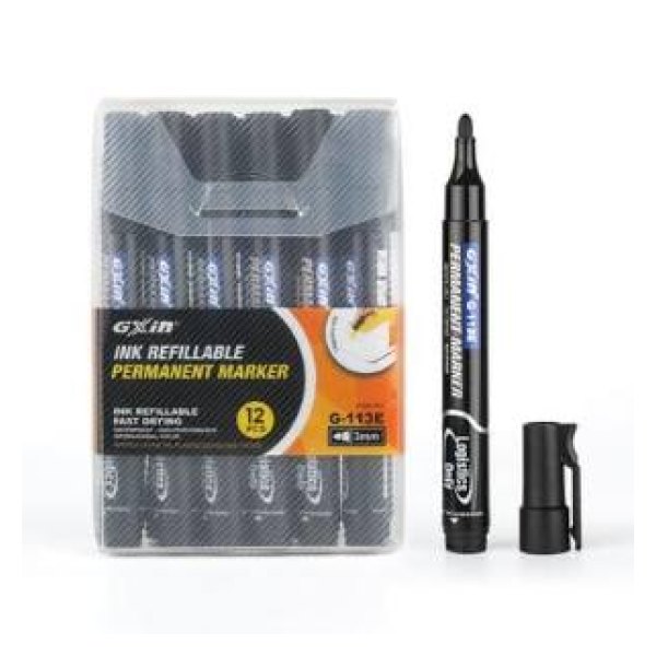Gxin Permanent Black Ink Refillable Marker 12 Pcs
