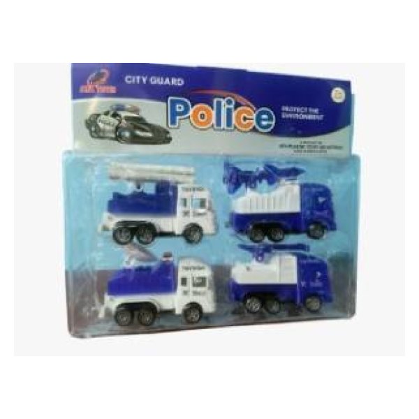 4 Pcs Police Toy Truck Set